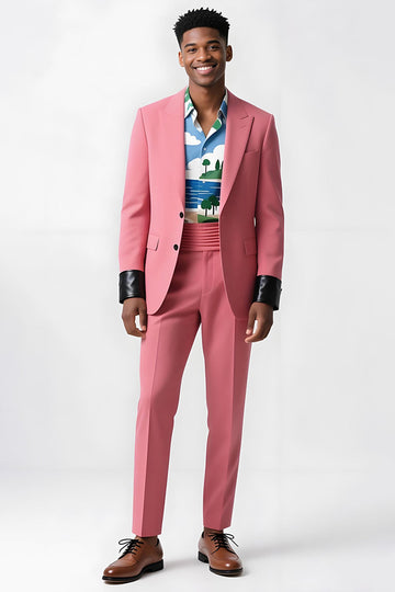 2 Piece Single Breasted Peak Lapel Pink Men's Suits